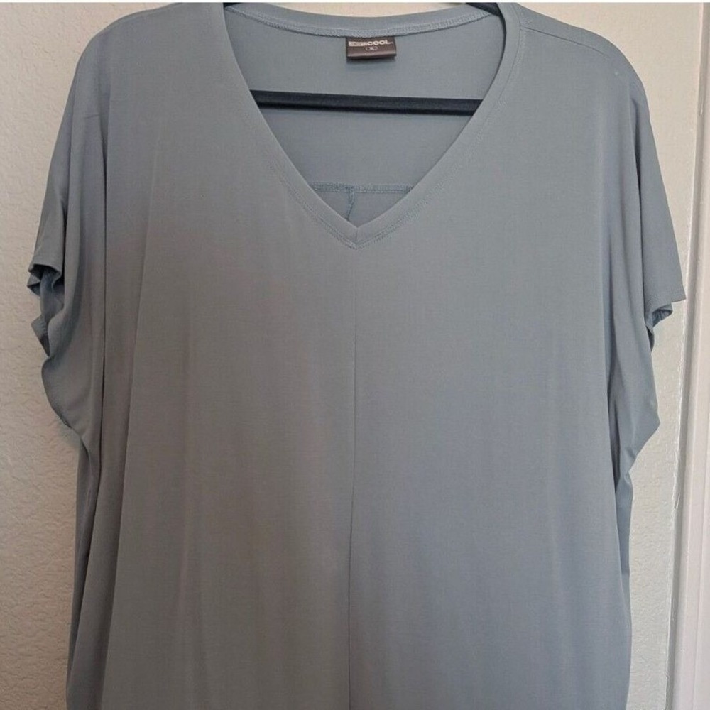 32 Degrees Cool T-Shirt Women XL Dusty Blue V-Neck Short Sleeve Modal Blend